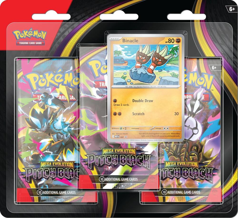 pokemon trading card games mega evolutions 3pk blister Pre-Order) Pokemon Mega Evolution 5 Pitch Black 3-Pack Blister –  TruchaPokeShop
